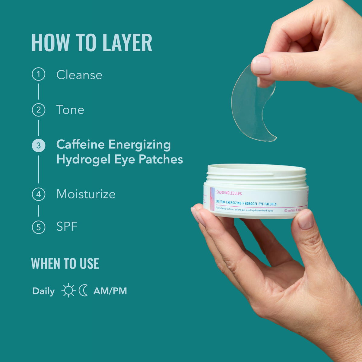 Good Molecules Caffeine Energizing Hydrogel Eye Patches - Eye Mask with Hyaluronic Acid Hydrate and Reduce Puffiness - Pack of 30, Skincare for Face Good Molecules