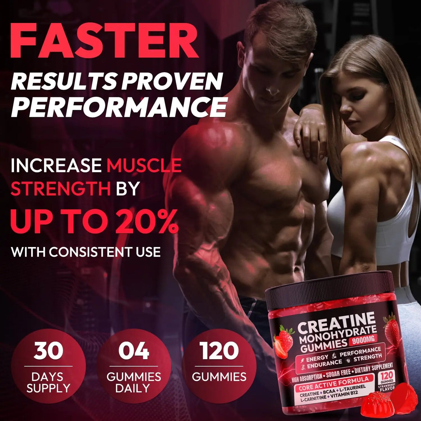 Creatine Gummies Monohydrate Complex 9000MG, Chewable Creatine Monohydrate Gummies for Men & Women with L-Taurine, BCAA 2:1, B12/6, Building Muscle Cytona