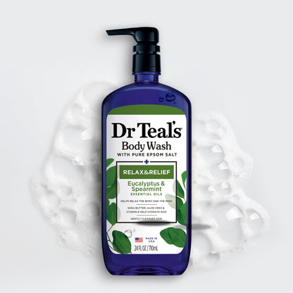 Dr Teal's Body Wash with Pure Epsom Salt, Relax & Relief with Eucalyptus & Spearmint, 24 fl oz (Pack of 2) Dr Teal's