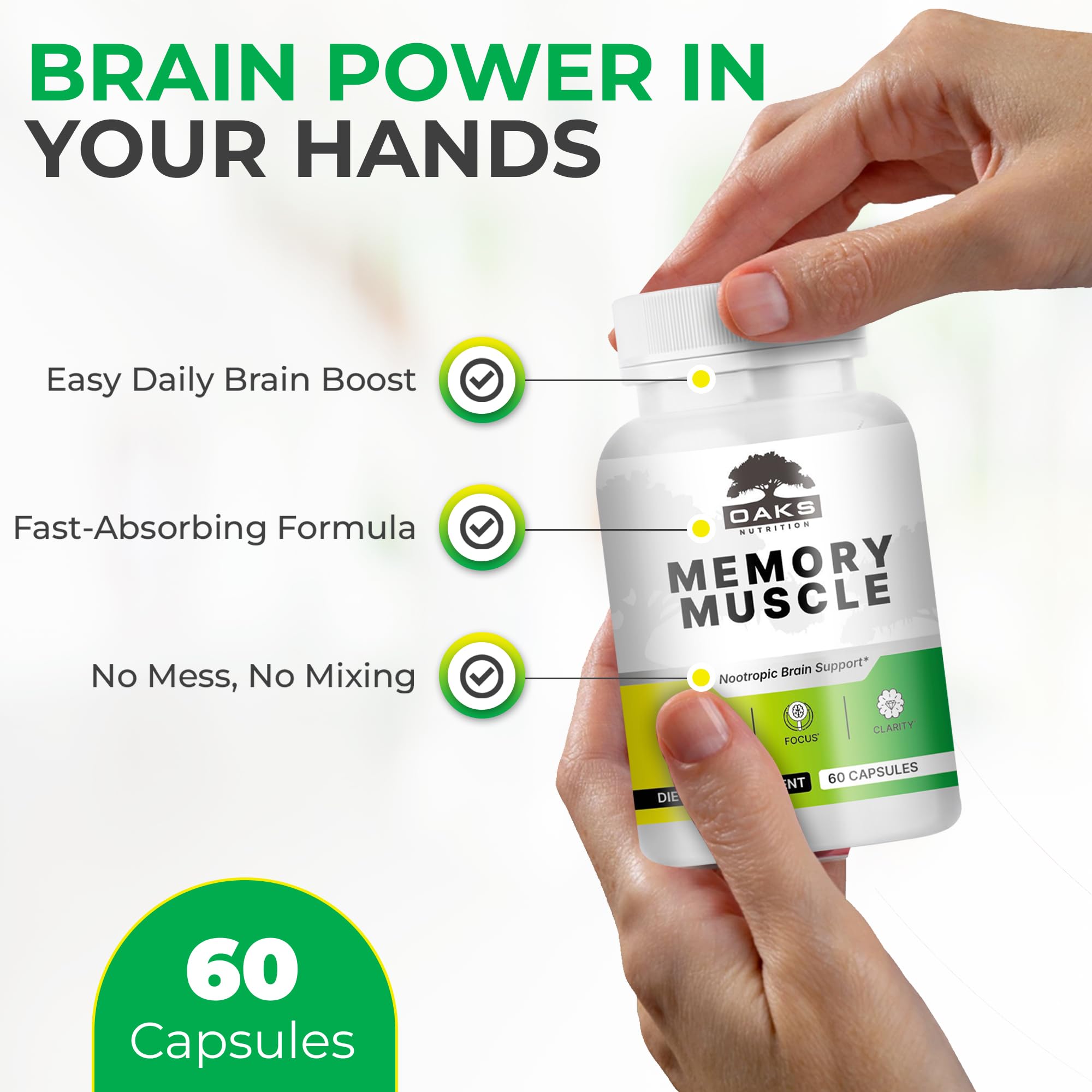 Memory Muscle – Advanced Nootropic Brain Supplement with Vitamin B12, Bacopa Monnieri & DMAE for Focus, Memory, Mental Clarity & Clean Energy – Premium Cognitive Support Formula Oaks Nutrition buy australia supplements