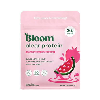 Bloom Clear Protein, Whey Protein Isolate with Collagen Peptides and Digestive Enzymes, 20g Protein, Sugar Free Post Workout Drink Mix, 90 Calories, Bloom Nutrition