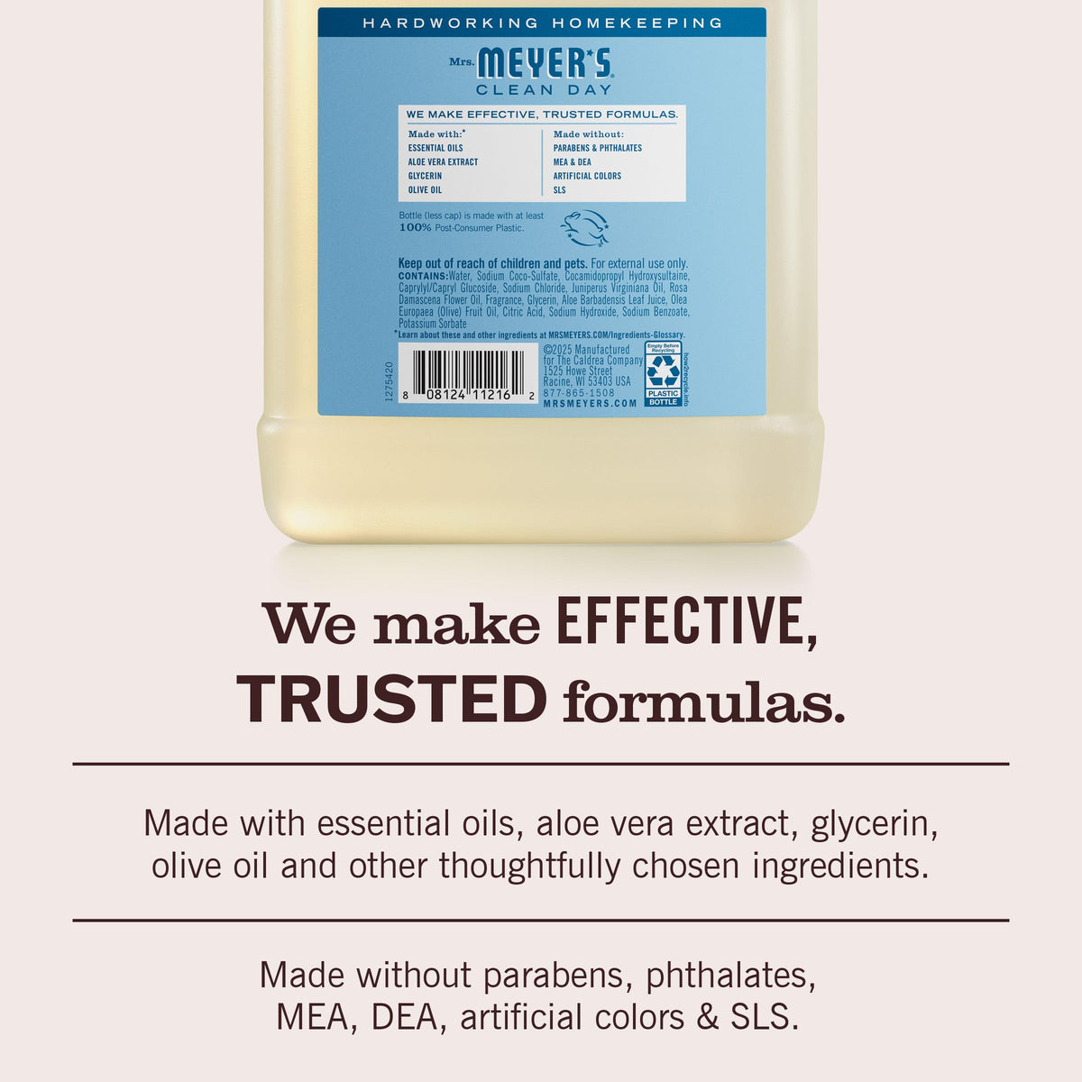 MRS. MEYER'S CLEAN DAY Hand Soap Refill, Rain Water Scent, 33 Fl Oz Bottle Mrs. MEYER'S