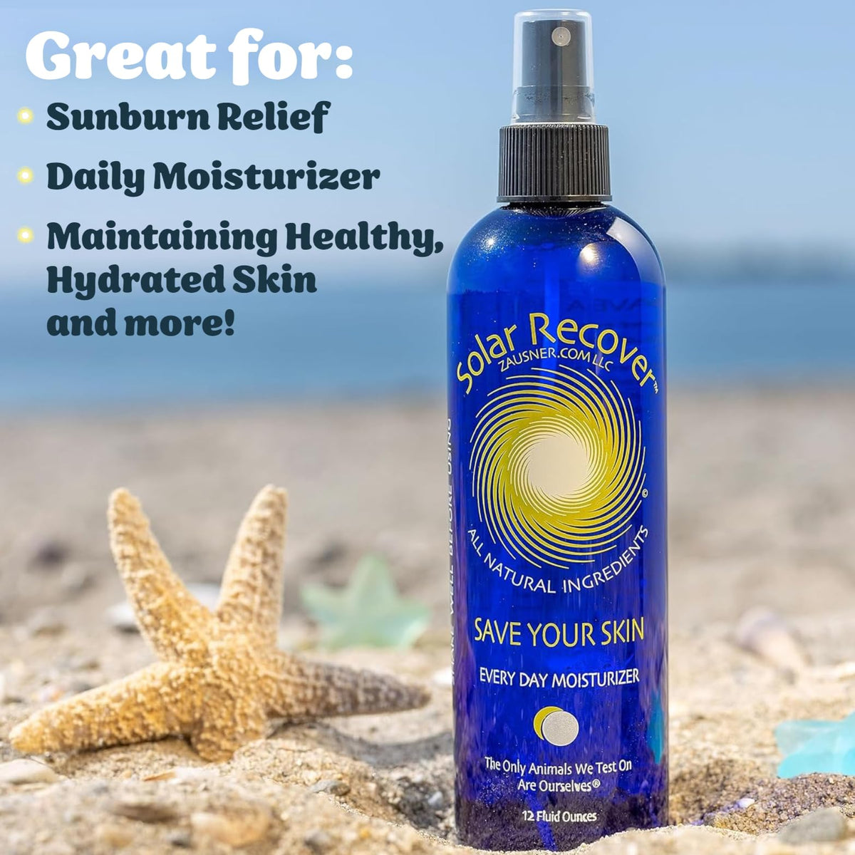 Solar Recover After Sun Moisturizing Spray (12 Ounce) - Hydrating Facial and Body Mist - 2460 Sprays of Sunburn Relief With Vitamin E and Calendula - Lotion Delivered in Water - Made in the USA Solar Recover