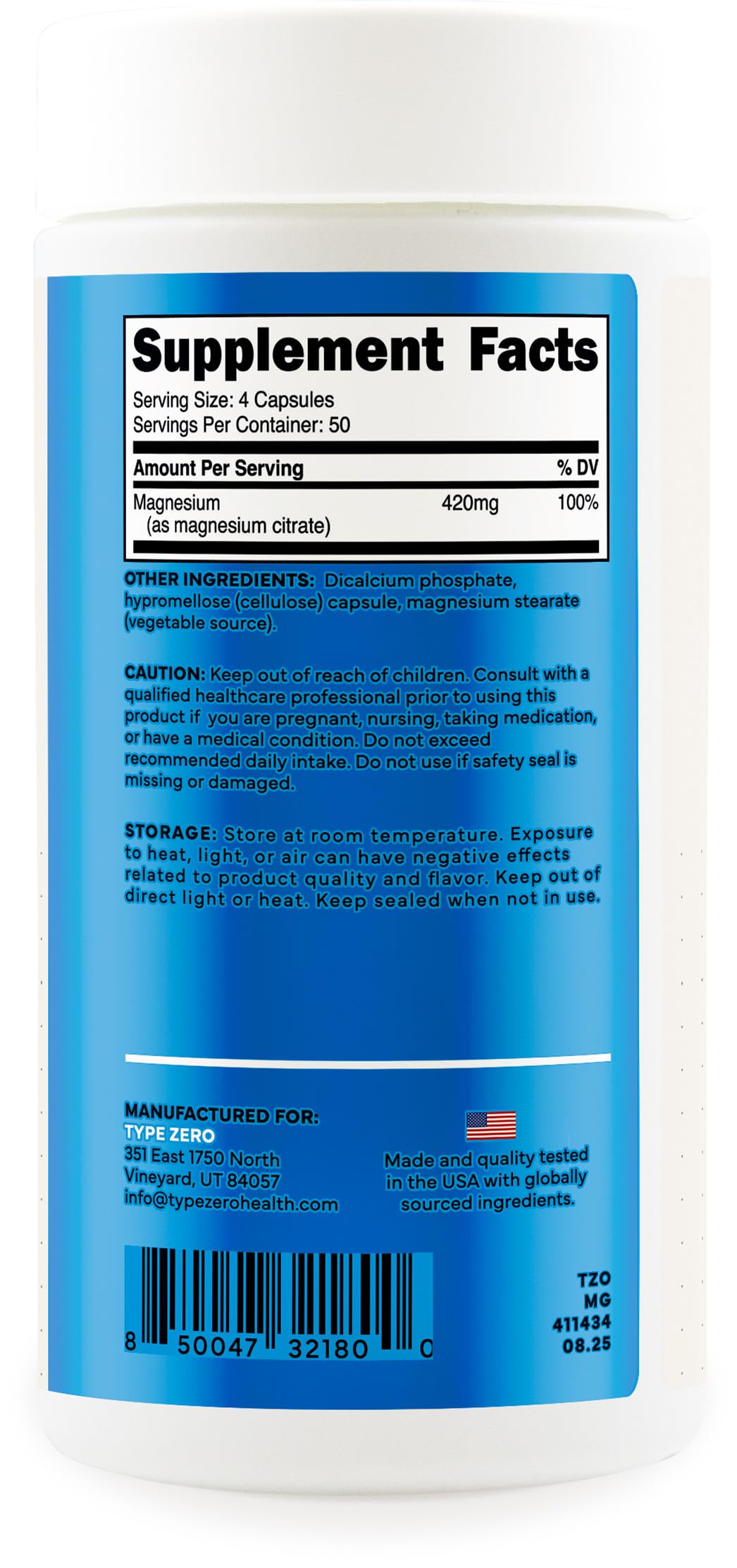 Type Zero Clean Magnesium Citrate Capsules (420mg Per Serving - 200 Capsules) Pure Magnesium Citrate Supplement, Non-GMO - Gluten Free, 50 Servings Type Zero buy australia supplements