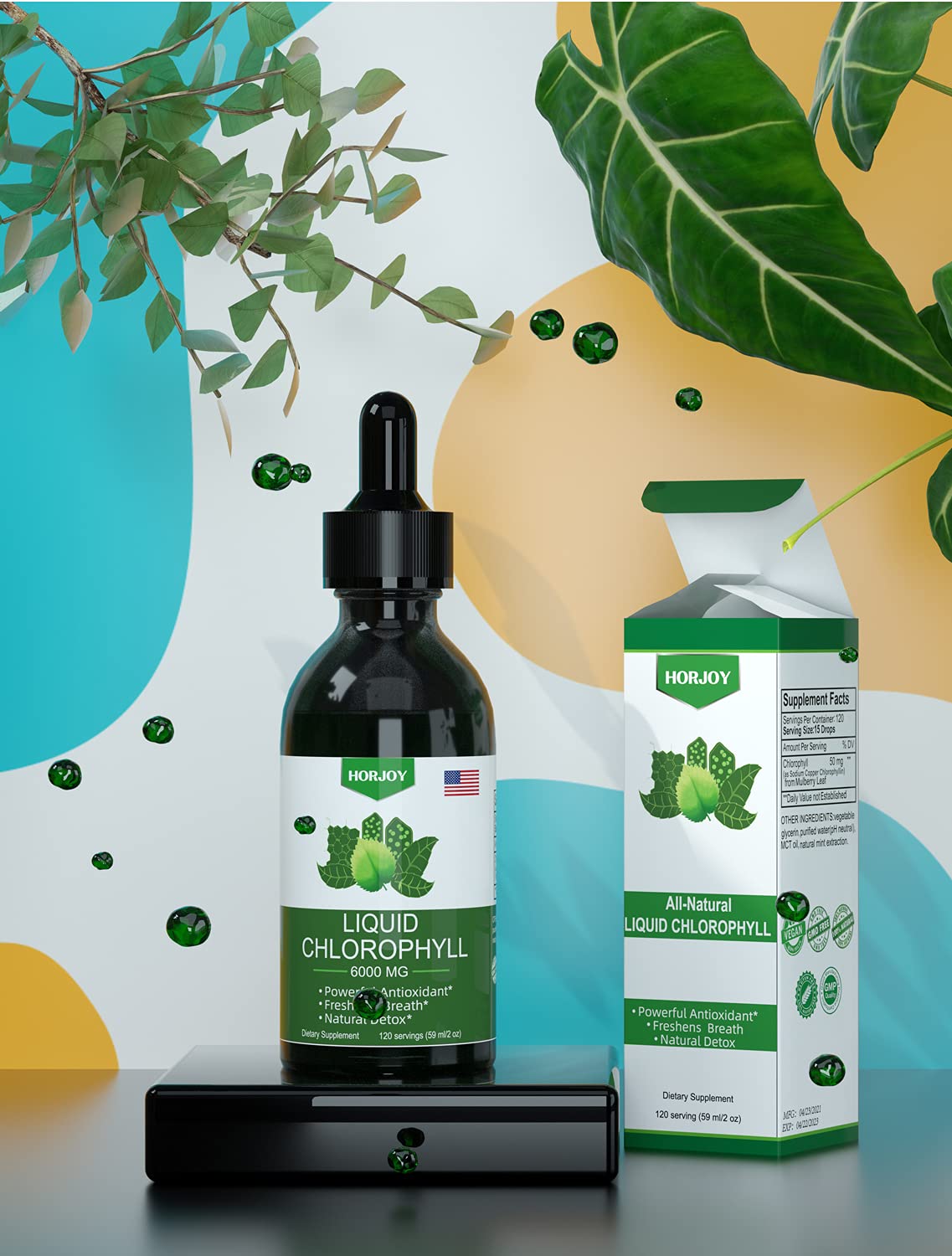 Chlorophyll Liquid Drops - 100% Natural Energy Booster and Immune Support - Internal Deodorant and Detox - Altitude Sickness Relief - Fast Absorption Horjoy