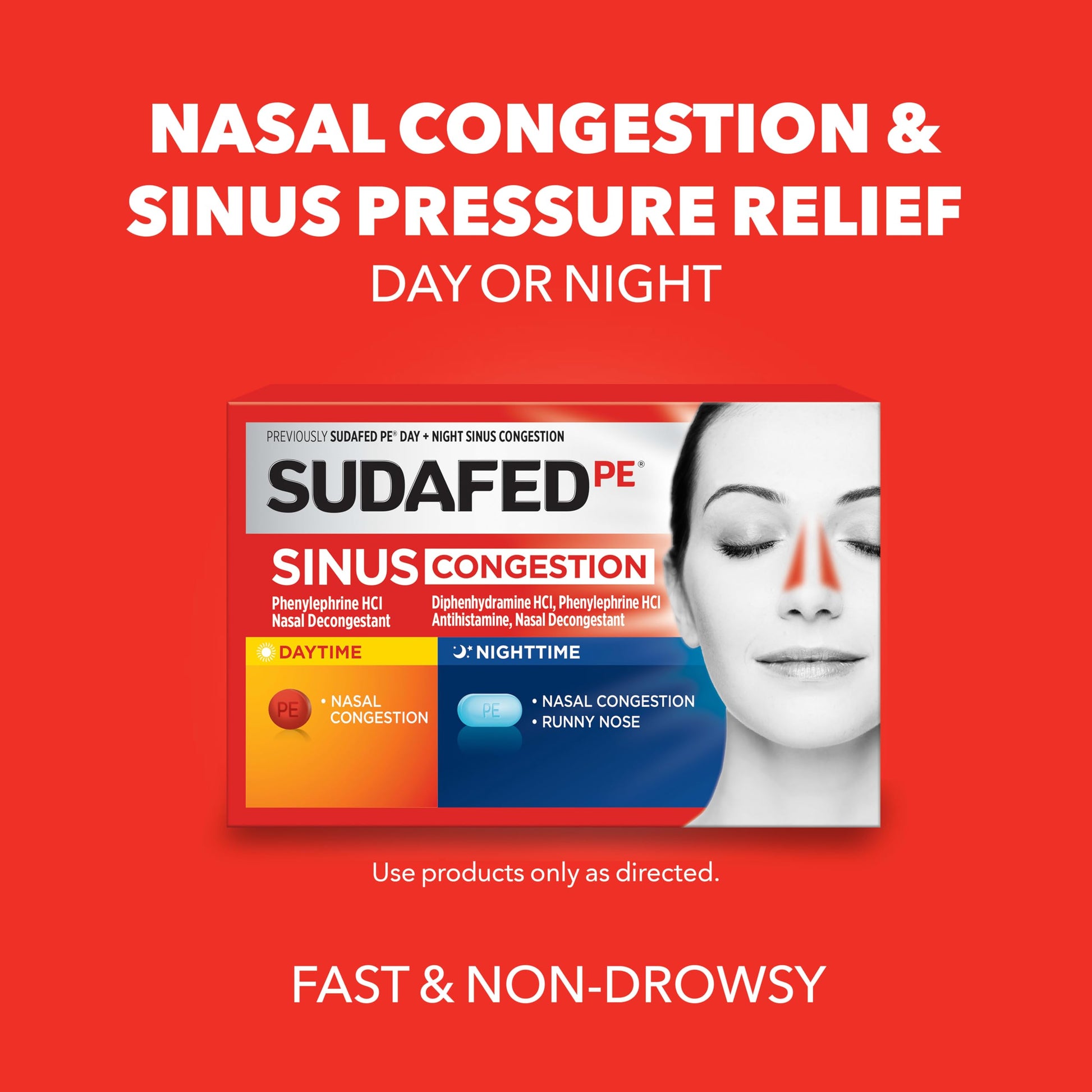 Sudafed PE Sinus Congestion Day + Night Maximum Strength Decongestant & Antihistamine Tablets with Phenylephrine HCl & Diphenhydramine HCl, Helps Nasal & Sinus Pressure & Congestion, 20 ct Sudafed buy australia supplements