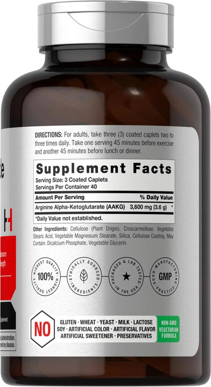 Horbäach Nitric Oxide Max 3600mg | 120 Caplets | with Arginine AAKG for Men and Women | Vegetarian, Non-GMO Horbäach