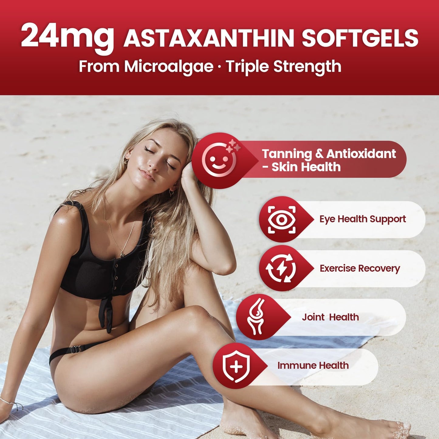 10 in 1 Astaxanthin Supplements 24mg, 4 Month Supply, Astaxantina Antioxidant from Fresh Haematococcus Pluvialis, Contains Lycopene, Grape Seed, Vitamin E VivoNu