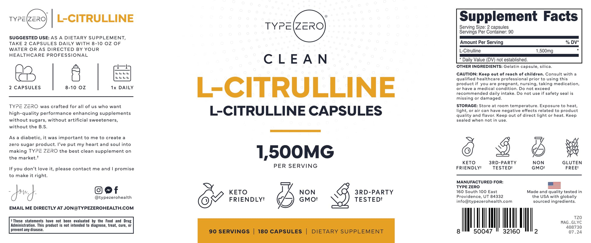 Type Zero L-Citrulline Capsules (180 Capsules) (1500 mg per Serving) - GMO-Free Type Zero buy australia supplements