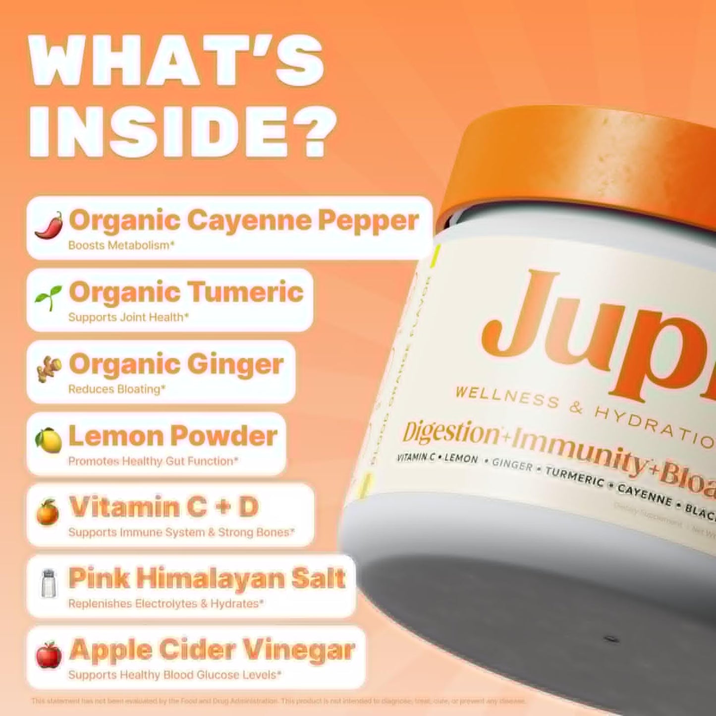 Jupi Hydration & Wellness Powder – Turmeric & Ginger shots, Vitamin C Supplement for Energy, Immune Support & Digestive Health – Vegan, Gluten-Free Drink Mix Jupi