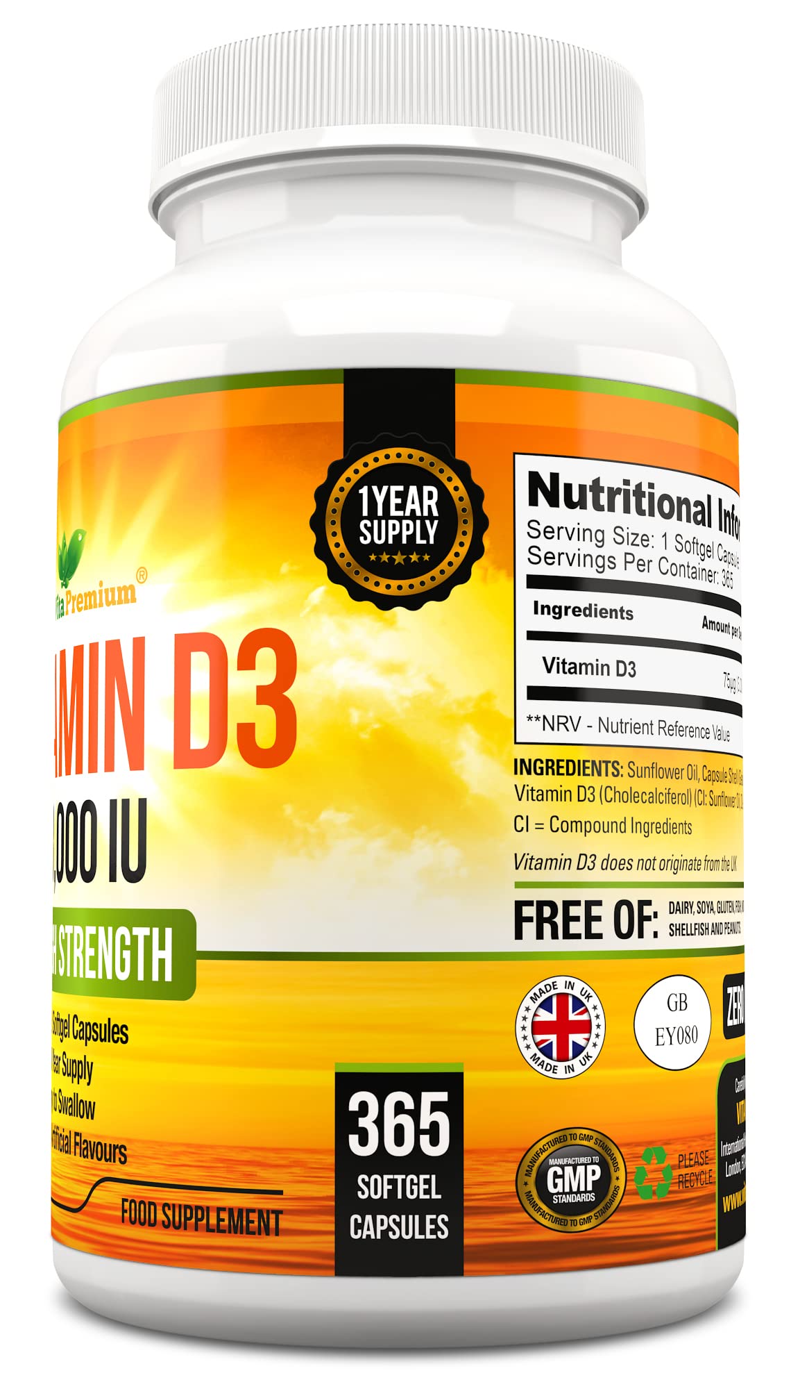Vitamin D 3,000 IU, High Strength Vitamin D3 Supplement, 365 Easy to Swallow Softgels Vita Premium buy australia supplements