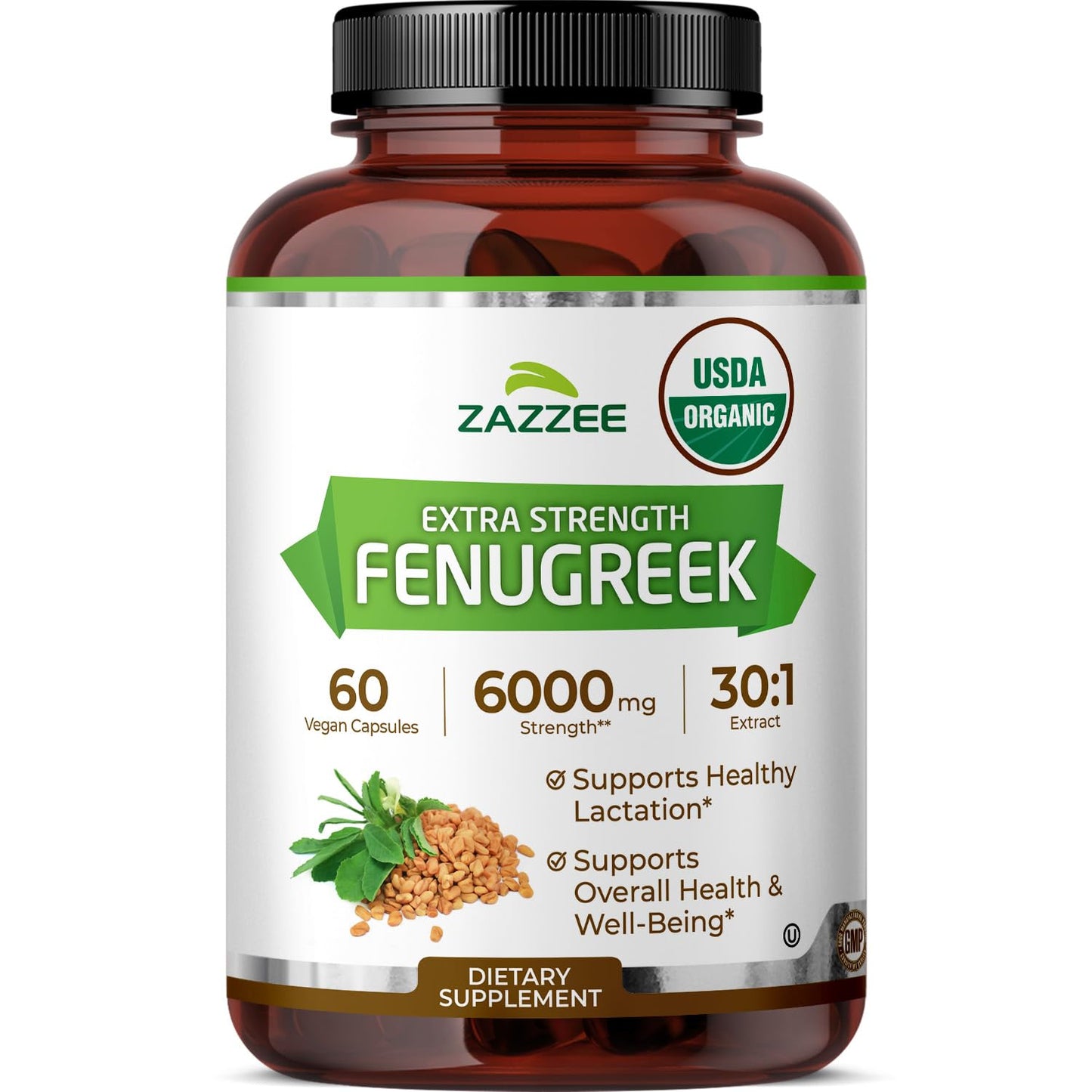 Zazzee USDA Organic Fenugreek 30:1 Extract, 120 Capsules, 4 Month Supply | Vegan, Breastfeeding & Lactation Support for Nursing Mothers, Organic Herbal Supplement, All-Natural, Non-GMO, Made in USA Gsupps Australia