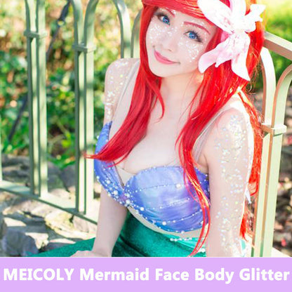 MEICOLY Clear White Face Body Glitter,Mardi Gras Face Glitter Makeup for Kids Women,Face Glitter for Running Half Marathon,Sparkly Mermaid Hair Glitter,Singer Concert Festival Rave Accessories MEICOLY