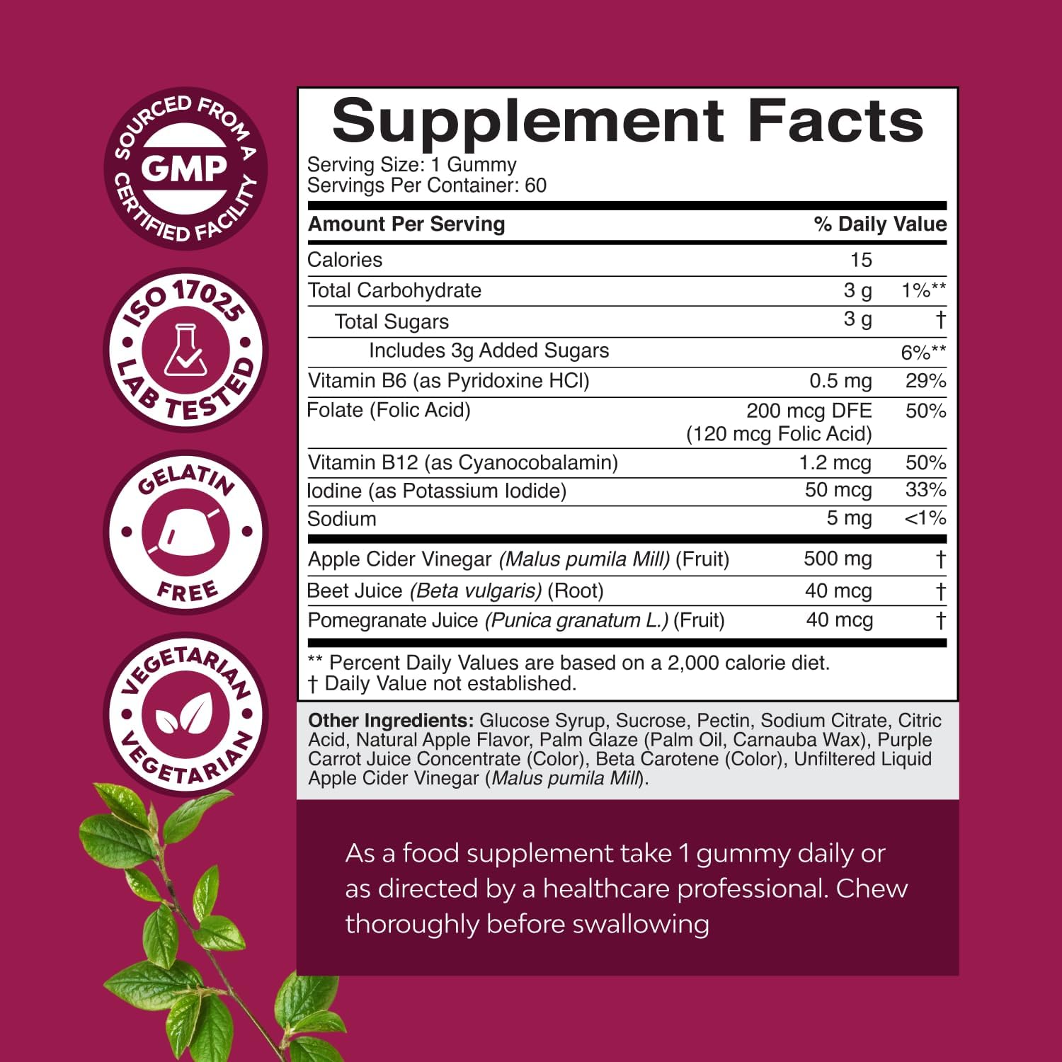 Apple Cider Vinegar Gummies with Mother - Cleanse & Detox ACV Gummies for Weight Loss, Gut Health, Bloating, Metabolism & Energy Support - ACV with Mother with B12 Vitamin, B6 & Pomegranate - 60 Ct Gsupps Australia