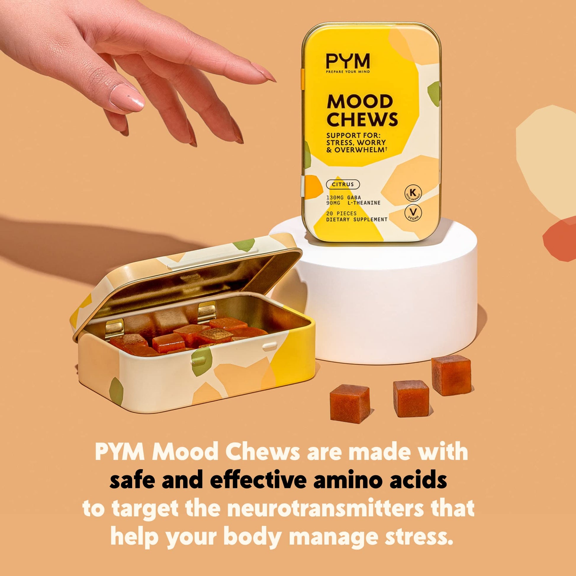 PYM Citrus Mood Chews Support for Stress, Worry & Overwhelm, 120 Count | 130mg GABA, 90mg L-Theanine | Vegan, Non-GMO, Gluten-Free, No Added Sugar | All-Natural Mood Balance Supplement Made in USA PYM Health buy australia supplements