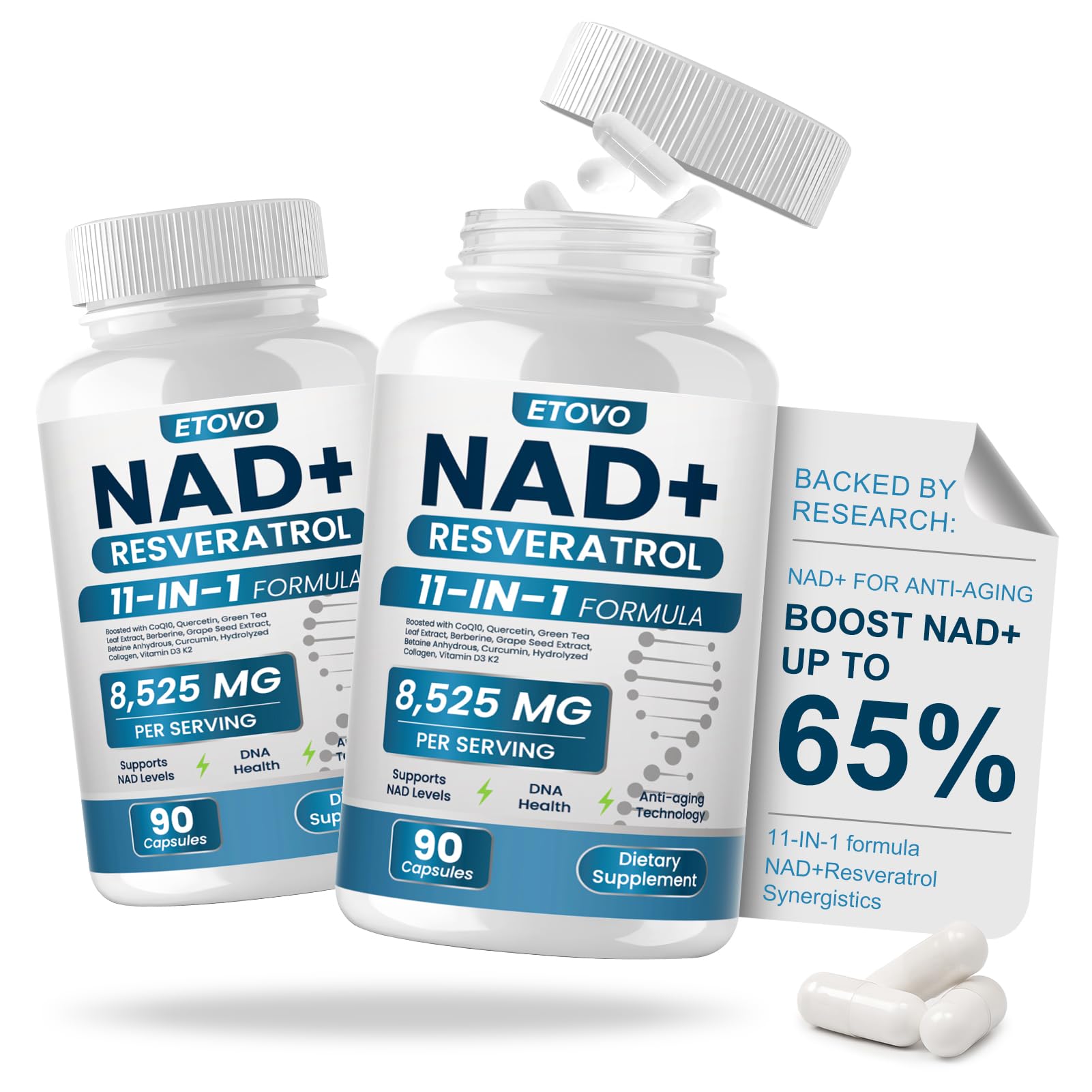 ETOVO NAD+ Supplement, 8525 mg Liposomal NAD Resveratrol Supplement for Women and Men with Coptisine Quercetin Curcumin Supports Cellular Health, Energy & Healthy Anti-Aging 180 Counts ETOVO buy australia supplements