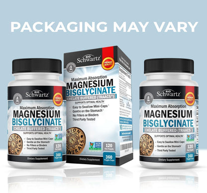 Magnesium Bisglycinate Chelated Supplement - High Absorption Magnesium Glycinate Supplement for Women and Men - Sleep, Muscle, Bone & Joint Support BioSchwartz