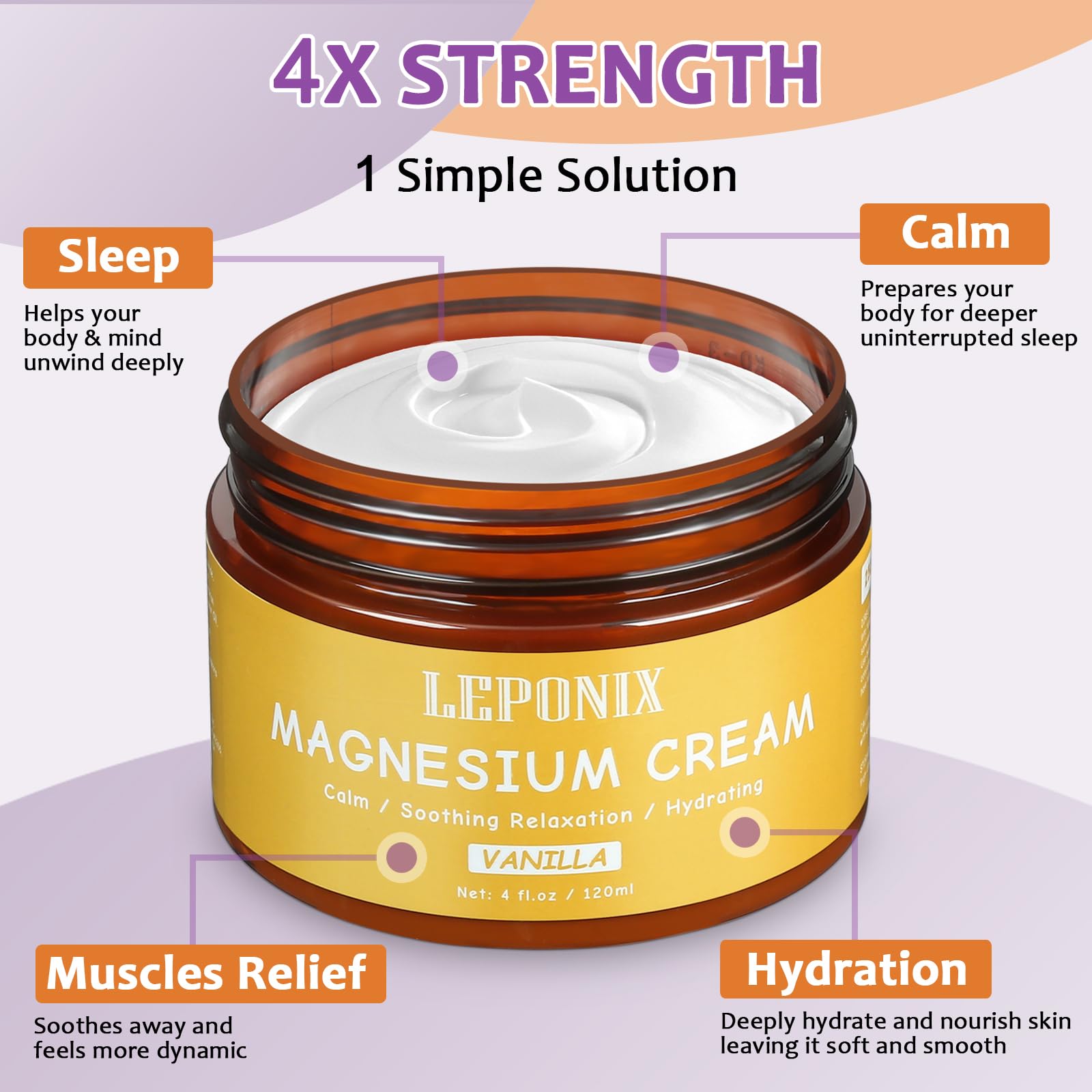 Magnesium Cream for Sleep & Muscle Recovery - Soothing Topical Magnesium Lotion for Leg Cramps, Joint Comfort, Pain Relief - Relaxing Magnesium Body Butter for Men Women Kids (120ml, Vanilla) LEPONIX buy australia supplements