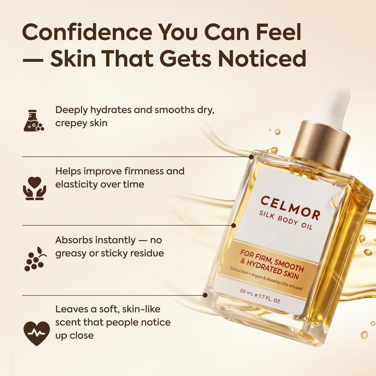 CELMOR Silk Body Oil for Women | Anti Aging, Firming & Moisturizing CELMOR