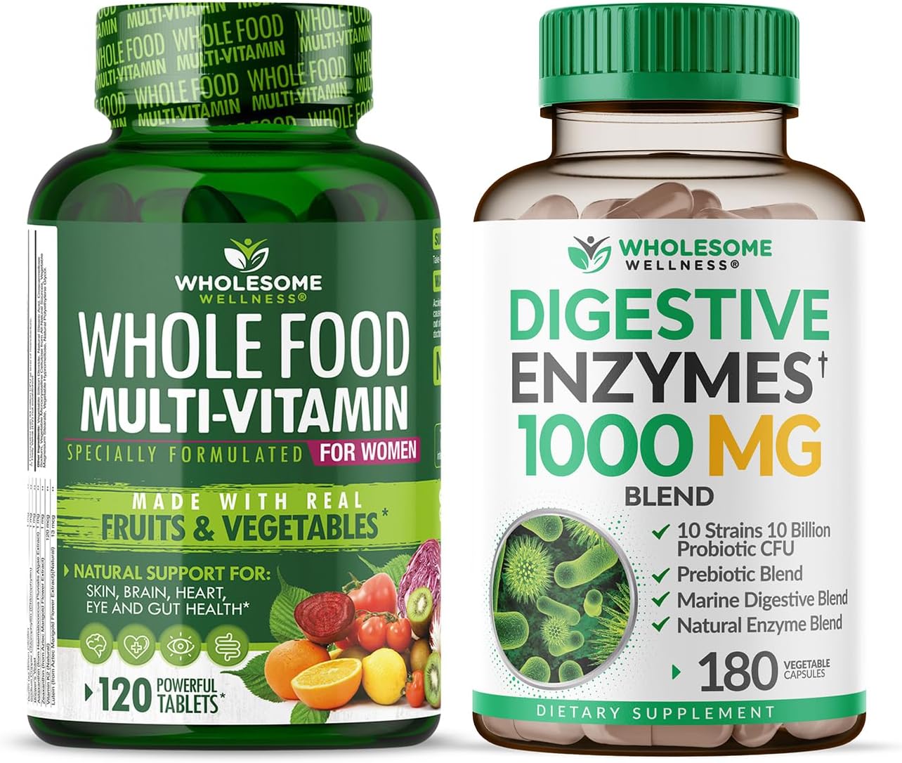 Wholesome Wellness Whole Food Multivitamin for Women - Natural Multi Vitamins, Minerals, Organic Extracts Digestive Enzymes 1000MG Bundle Gsupps Australia
