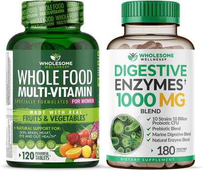 Wholesome Wellness Whole Food Multivitamin for Women - Natural Multi Vitamins, Minerals, Organic Extracts Digestive Enzymes 1000MG Bundle Gsupps Australia