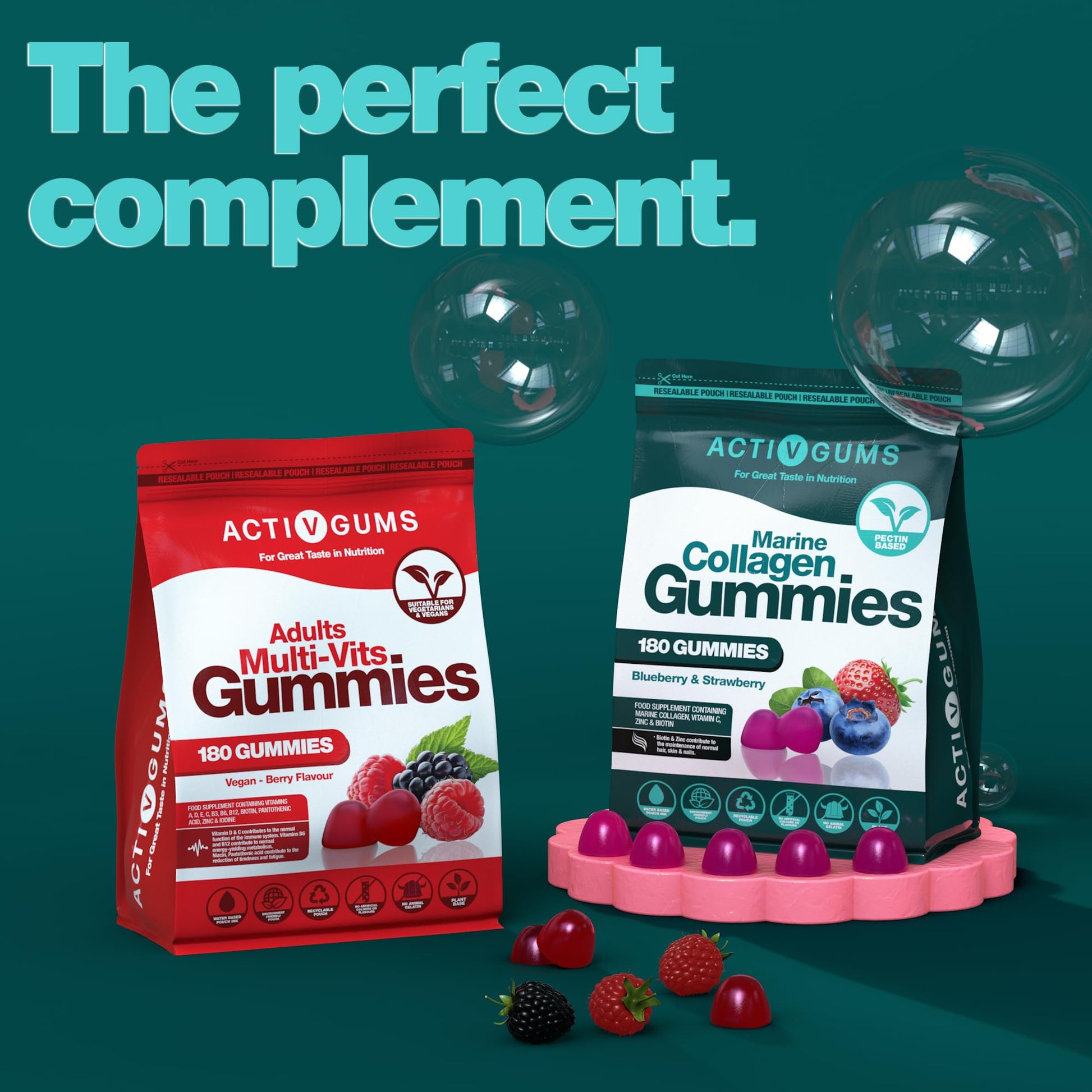 Marine Collagen Complex 180 Gummies. Strawberry & Blueberry Flavour. Resealable & Recyclable Pouch. Contains Marine Collagen, Vitamin C Activ Gums buy australia supplements