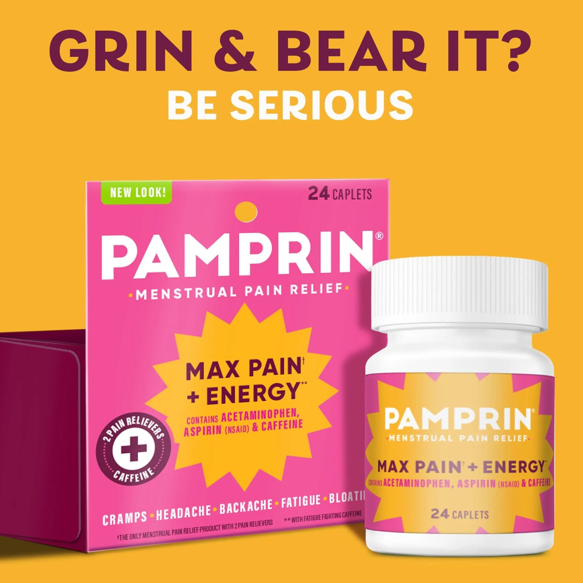 Pamprin Maximum Strength Max Pain and Energy Formula, Menstrual Period Symptoms Relief for Cramps, Bloating and Fatigue, 24 Caplets Pamprin buy australia supplements