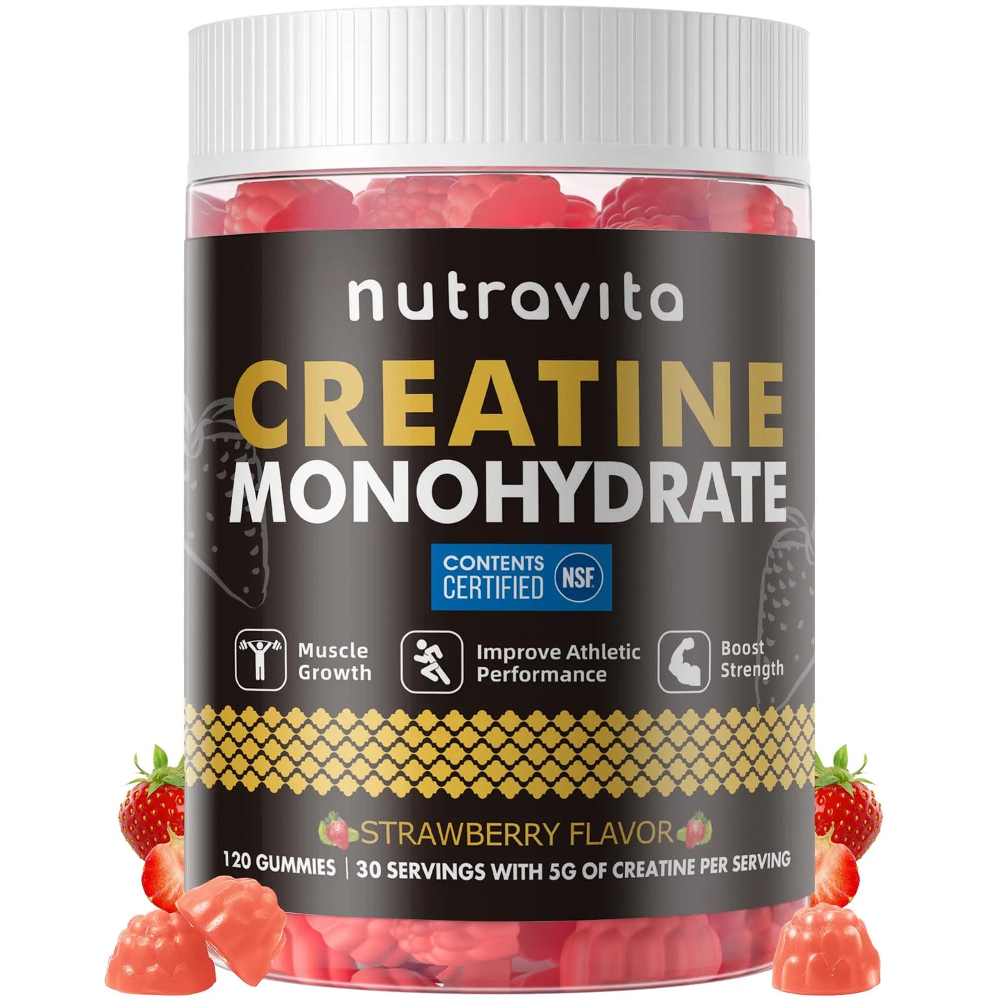 Nutravita NSF Certified Creatine Gummy - Creatine Monohydrate Gummies for Men & Women-5g of Creatine Monohydrate per Serving - Sugar Free, Nutravita