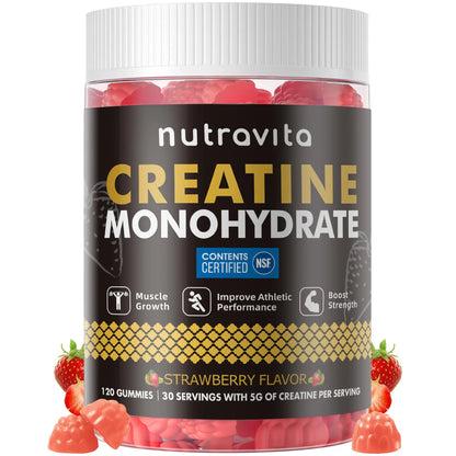 Nutravita NSF Certified Creatine Gummy - Creatine Monohydrate Gummies for Men & Women-5g of Creatine Monohydrate per Serving - Sugar Free, Nutravita