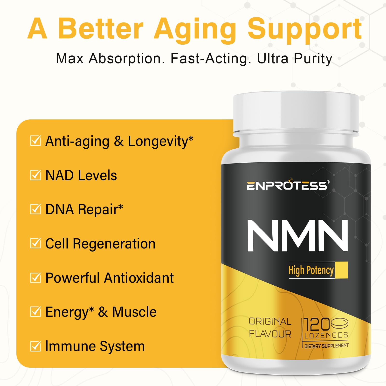 Sublingual NMN 500mg, Max Absorbency & Fast-Acting NMN Supplement（120-Day Supply）, 99% Pure NMN (Nicotinamide Mononucleotide) for NAD, Cell, Immune, Energy, Muscle, Anti-Aging, Longevity, 120 Lozenges Enprotess buy australia supplements