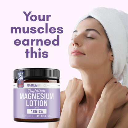Magnum Solace Nighttime Magnesium Lotion with Arnica – Highly Concentrated Magnesium for Muscles & Joints – Apply to Legs or Feet Before Bed – Skin-Friendly Magnum Solace