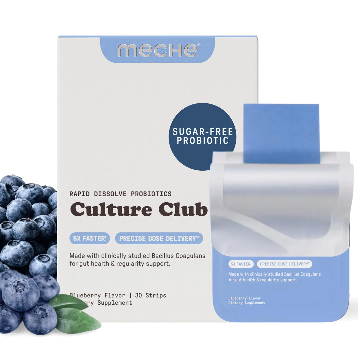 Meche Culture Club Probiotics for Digestive Health and Regularity - 5 Billion CFUs, Probiotics for Women and Men - Gut Health Supplements - Dissolve Strips Meche