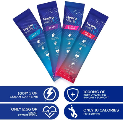 HydroMATE Electrolytes Powder Drink Mix Packets Hydration Accelerator Low Sugar Party Favors for Rapid Recovery Vitamin C Plu NatureWorks