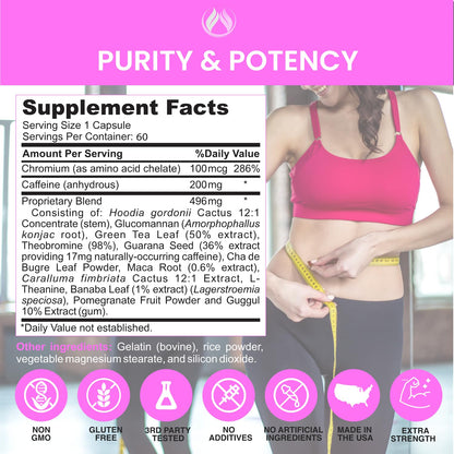 Thermogenic  Appetite Suppressant,  Supplement for Women & Men, Metabolism, Energy, Focus, Brain, Caffeine Pills with Chromium, Green Tea Extract, L Theanine, Sculpt 60 Capsules THE ENCLARE NUTRITION