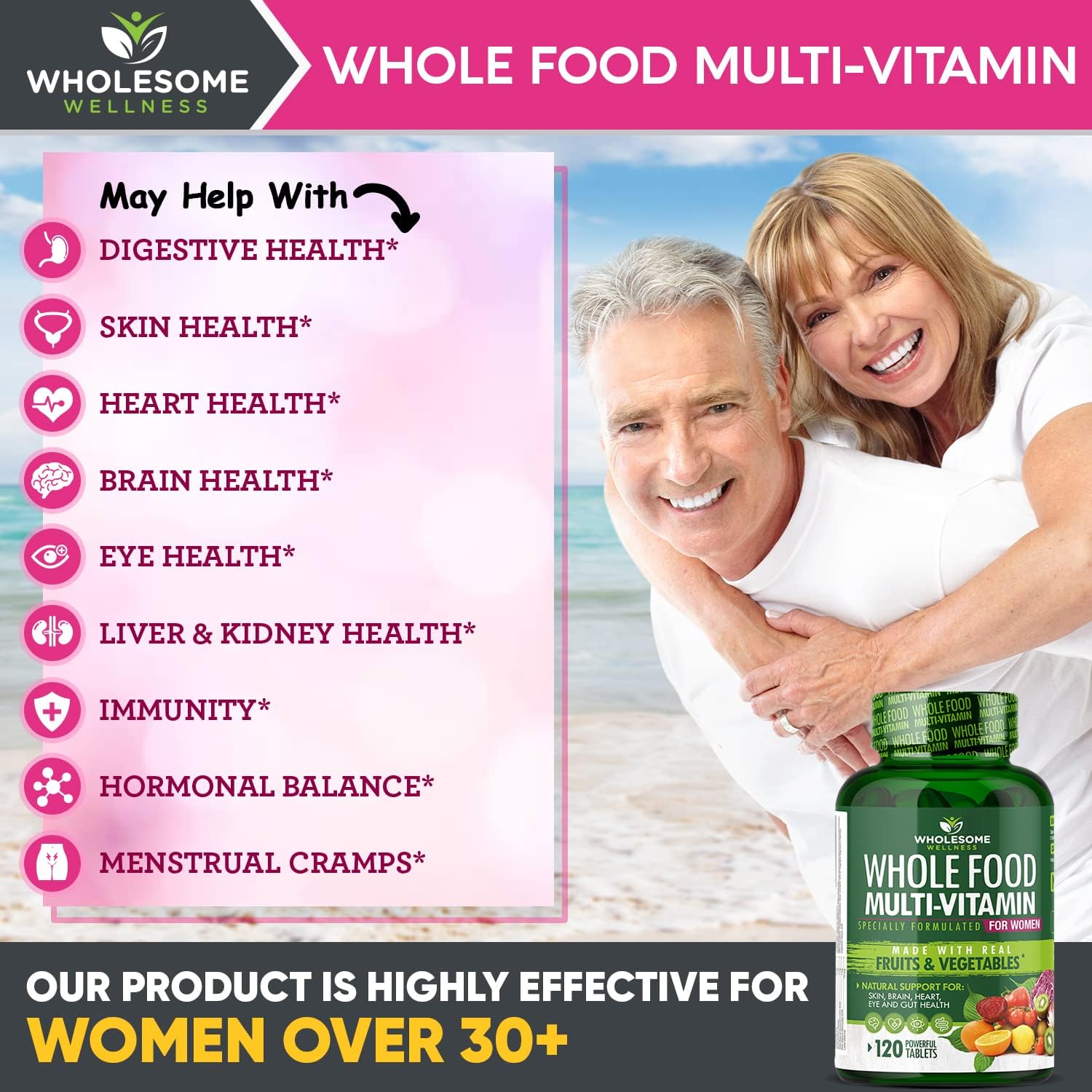 Wholesome Wellness Whole Food Multivitamin for Women - Natural Multi Vitamins, Minerals, Organic Extracts - 120 Tablets Gsupps Australia