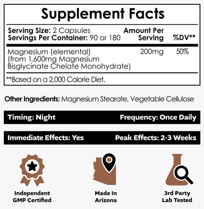 Nootropics Depot Magnesium Glycinate Capsules | Magnesium Supplement | 1600mg Magnesium Bisglycinate | 200mg Elemental Magnesium | High Absorption, Gentle on Stomach, Sleep & Muscle Support | 180ct