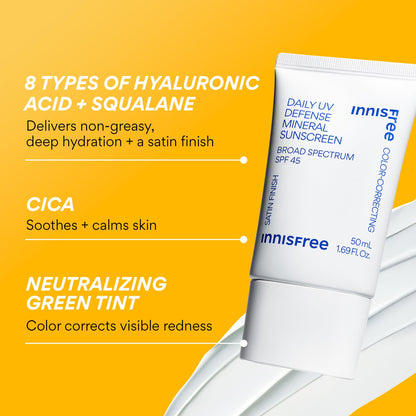 innisfree Daily Mineral UV Defense SPF 45 | Tinted Korean Sunscreen with Zinc Oxide for Redness | Gentle, Hydrating and Lightweight | Available in 2 Pack innisfree