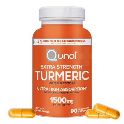 Turmeric Curcumin Capsules, Qunol with Ultra High Absorption 1500mg, Joint Support, Dietary Supplement, Extra Strength, 90 Vegetarian Capsules Qunol