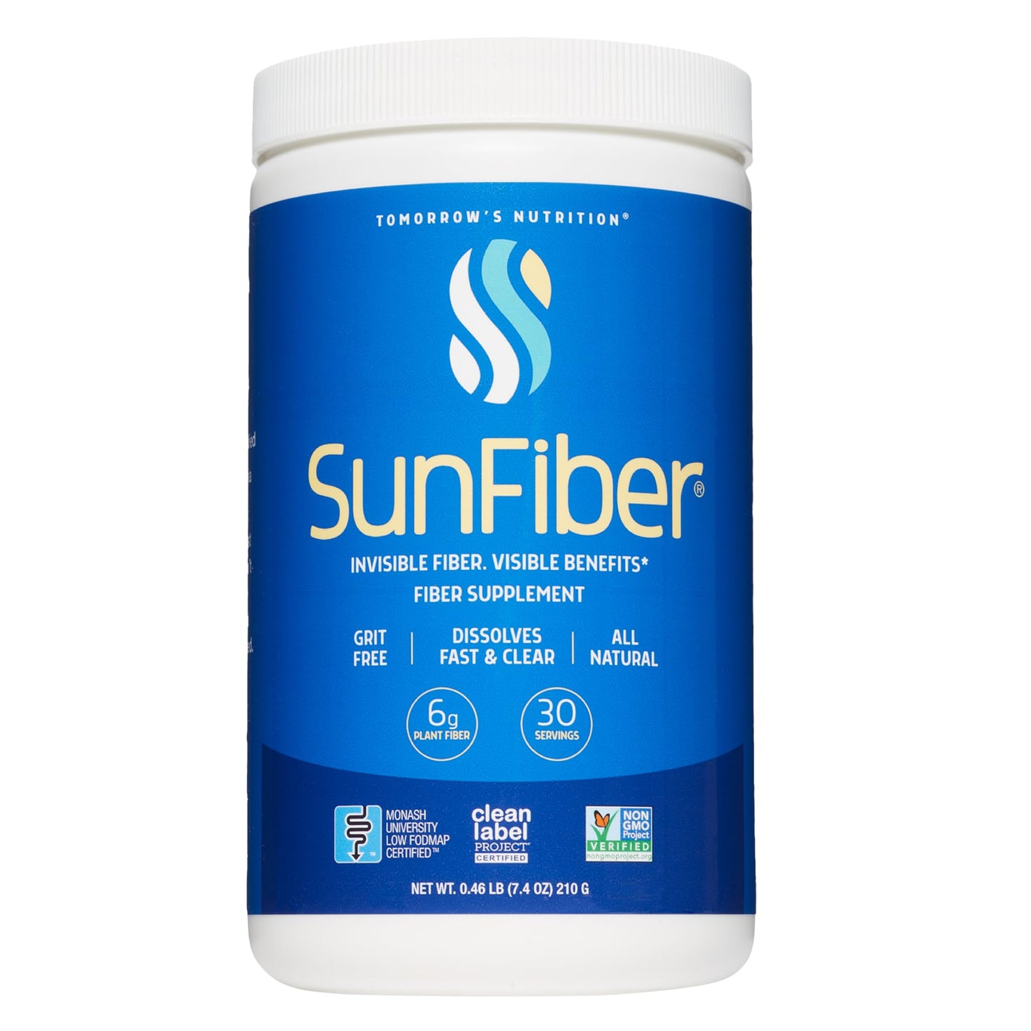 Tomorrow's Nutrition, Sunfiber, Prebiotic Fiber Supplement for Digestive Health, Low FODMAP, Gluten-Free, Unflavored, 30 Servings Tomorrow's Nutrition