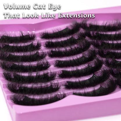 LEAFMOON Mink Lashes Fluffy 20mm Volume False Eyelashes 8D Cat Eye Strip Lashes D Curl 14 Pairs Dramatic Soft Eyelash 25mm Big Long Lash Strips Lashes Pack That Look Like Extensions Faux Mink Lashes LEAFMOON