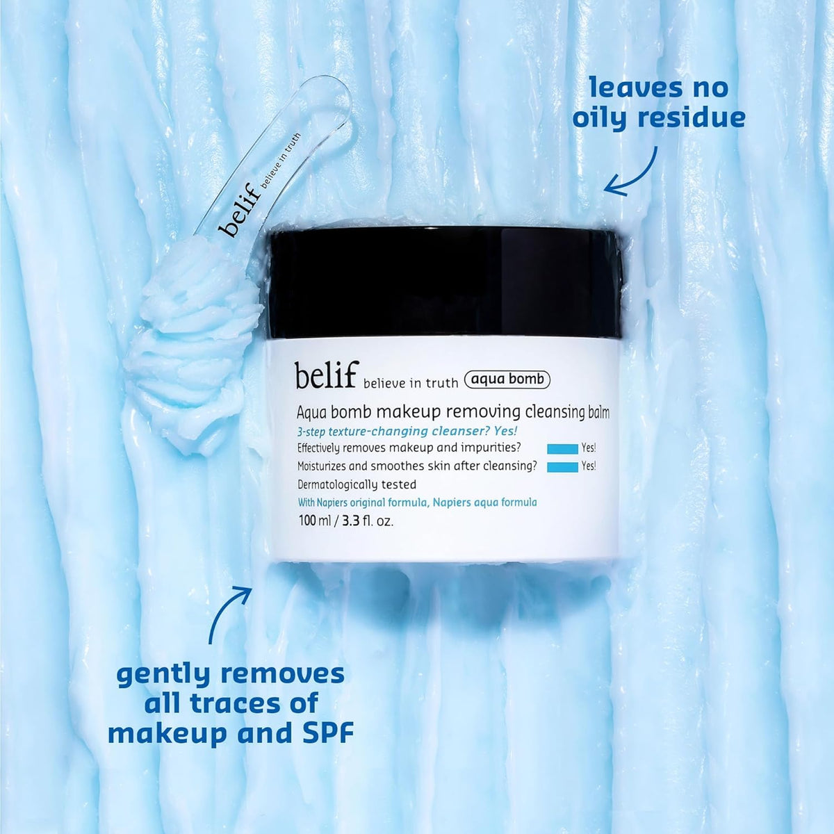 belif Aqua Bomb Cleansing Balm Makeup Remover, Hydrate & Deep Cleanse in 1 Step, Melt Away Makeup & SPF, Balm to Oil Cleanser Formula, No Oily Residue, Korean Skin Care (3.3 fl.oz., New Formula) belif