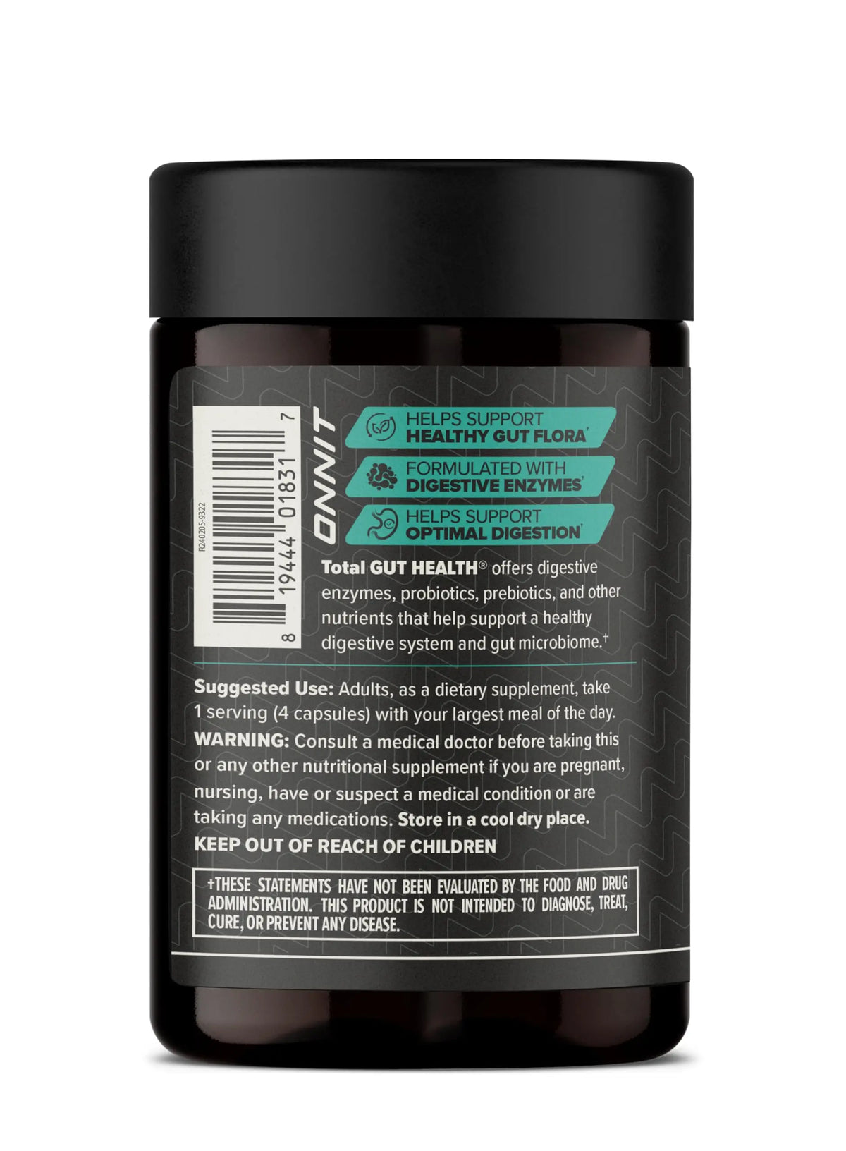 ONNIT Total Gut Health Daily Digestive Support, IGEN Non-GMO Tested Digestion Supplement for Women and Men with 7 Strains of Probiotics, Prebiotics, ONNIT