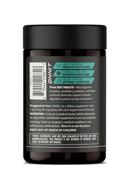 ONNIT Total Gut Health Daily Digestive Support, IGEN Non-GMO Tested Digestion Supplement for Women and Men with 7 Strains of Probiotics, Prebiotics, ONNIT