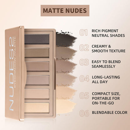 MOOMARTO 6 Matte Neutral Mini Eyeshadow Palette with Brush - Ultra Blendable Cool-Tone Nude Smokey Eye Shadow Palette, Long-lasting Wear Smooth Texture MOOMARTO
