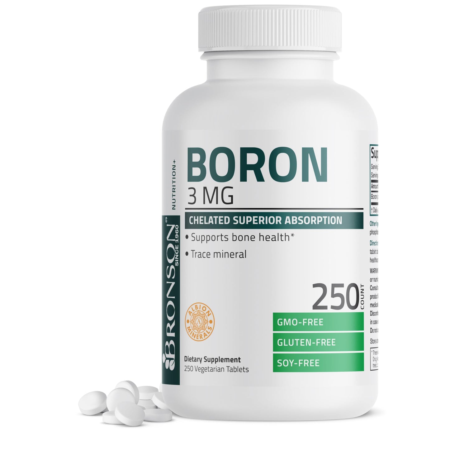 Bronson Boron 3 MG Chelated Superior Absorption Supports Bone Health Trace Mineral, Non-GMO, 250 Vegetarian Tablets Bronson