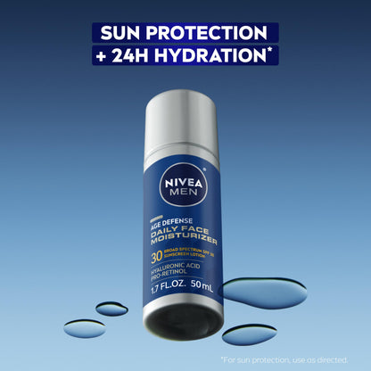 NIVEA MEN Age Defense Daily Face Moisturizer with Broad Spectrum SPF 30 Sunscreen, Pro-Retinol and Hyaluronic Acid, Beard-Friendly NIVEA MEN