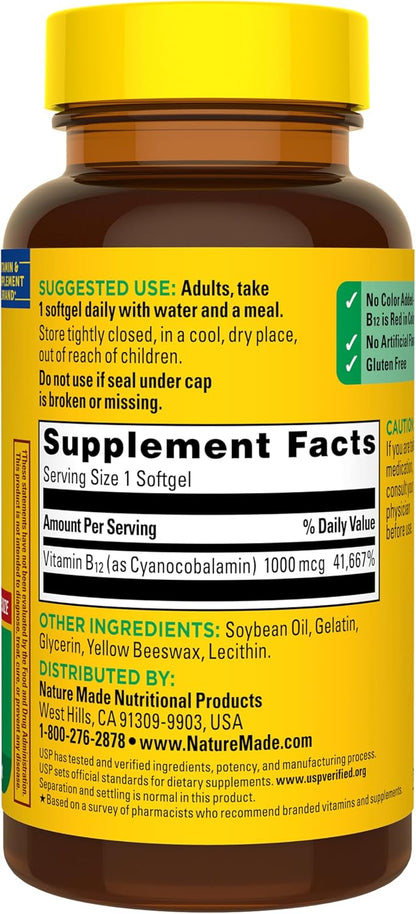 Nature Made Vitamin B12 1000 mcg, Energy Metabolism Support, 150 Softgels | B12 Vitamins 1000 mcg, Energy Metabolism Support Supplement for Women and Men, Gluten Free, 150 Day Supply Gsupps Australia