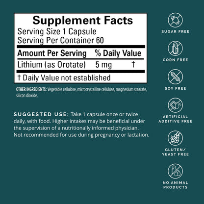 BRAINMD Dr Amen Lithium Orotate - 60 Capsules - Brain Support - Gluten Free - 60 Servings BRAINMD