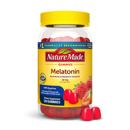Nature Made Melatonin 10 mg per serving Gummies, Sleep Gummies for Adults Maximum Strength Dosage, 100% Drug Free Sleep Aid Nature Made
