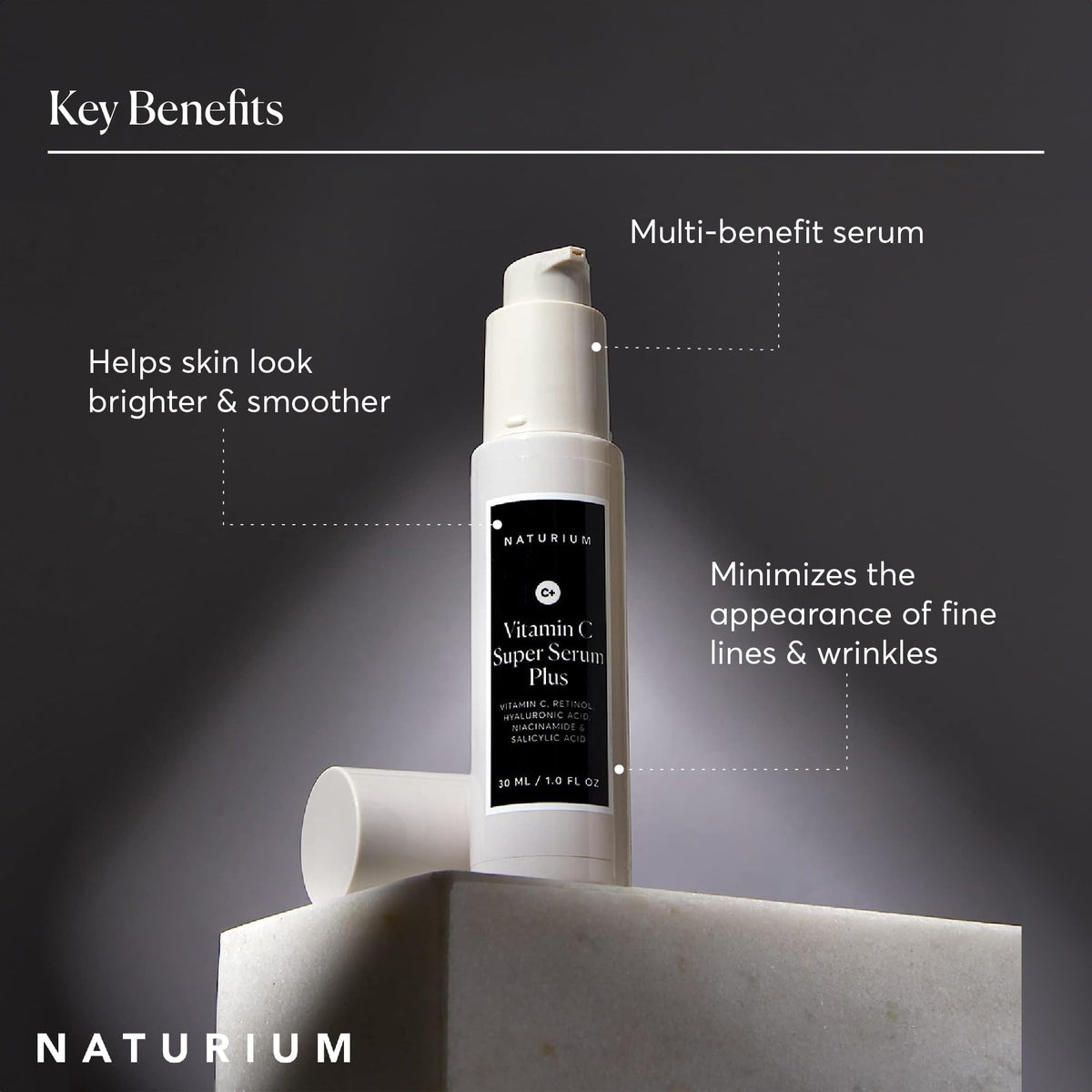 Naturium Vitamin C Super Serum Plus, Smoothing Face Care, plus Retinol, Hyaluronic Acid, Niacinamide & Salicylic Acid, 1 oz Naturium